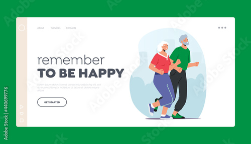 Couple of Seniors in Sportswear Run Landing Page Template. Pensioners Outdoors Activity and Sport, Healthy Lifestyle