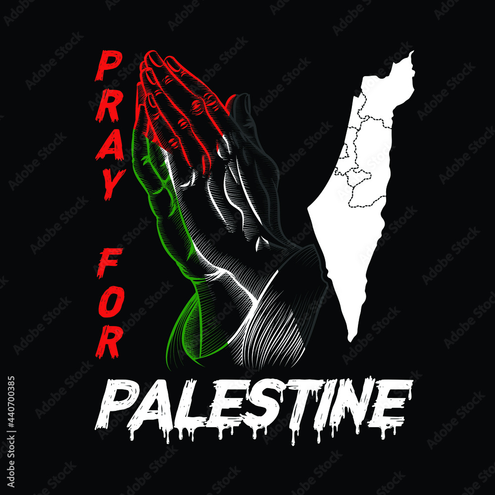 Pray for Palestine with the Palestine map and Palestine's flag vector t