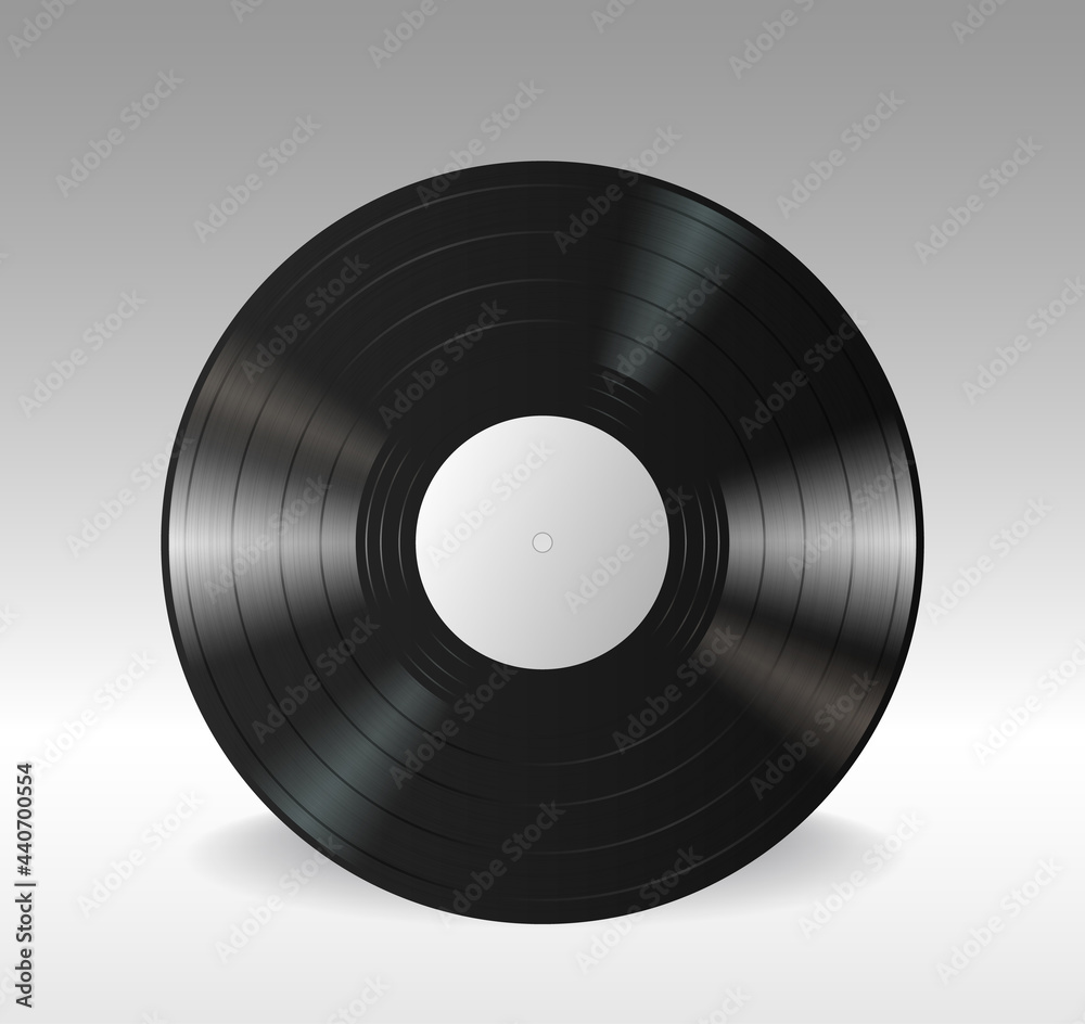 Gramophone vinyl LP record with empty white label. Black musical long play album disc isolated Gramophone vinyl LP record with empty white label. Black musical long play album disc isolated