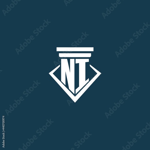 NI initial monogram logo for law firm, lawyer or advocate with pillar icon design