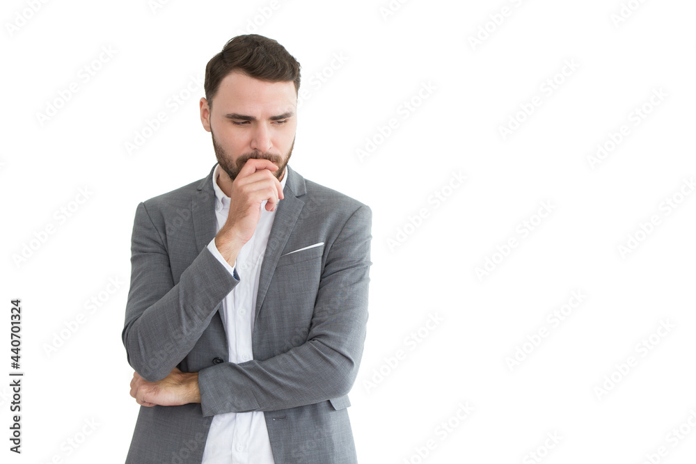 Business man thinking stress or consider make a decision posture isolated on white background. male forget mistake hesitate expression. Business man thinking stress or consider make a decision posture isolated on white background. male forget mistake hesitate expression.