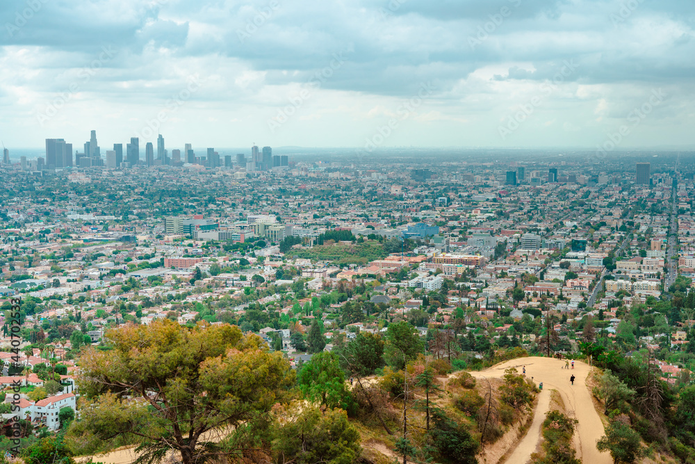 Panoramic view of downtown skyline from Griffith park, Los Angeles