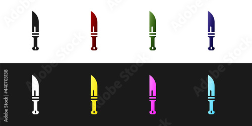 Set Hunter knife icon isolated on black and white background. Army knife. Vector