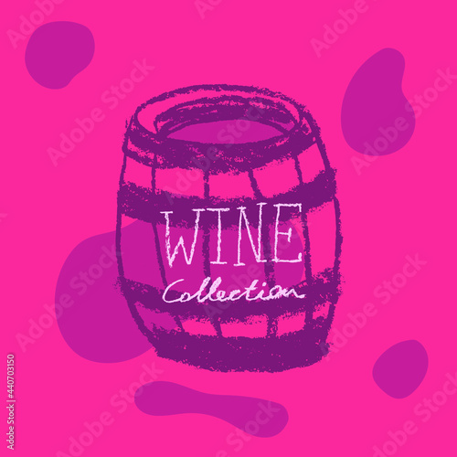 Wine barrel drawing. Winery sign template. Hand drawn pencil illustration for Wine shop and store symbol with crayon texture. Emblem for vineyard, insignia biodynamic wines, grape festival, bar logo.