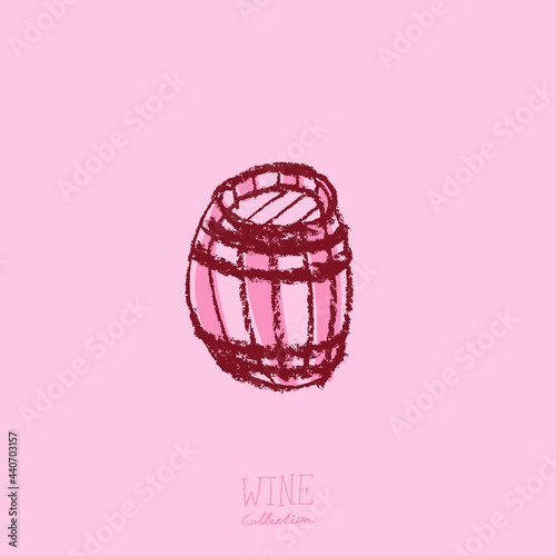 Wine barrel drawing. Winery sign template. Hand drawn pencil illustration for Wine shop and store symbol with crayon texture. Emblem for vineyard, insignia biodynamic wines, grape festival, bar logo.