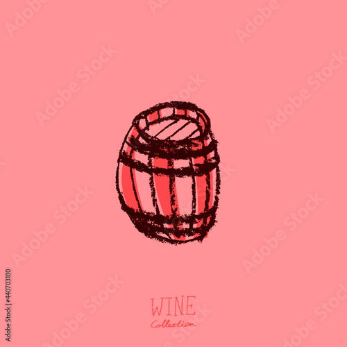 Wine barrel doodle. Winery sign template. Hand drawn pencil illustration for Wine shop and store symbol with crayon texture. Emblem for vineyard, insignia biodynamic wines, grape festival, bar logo.