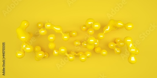 Abstract yellow organic bubble fluid molecule shape from drops on yellow background