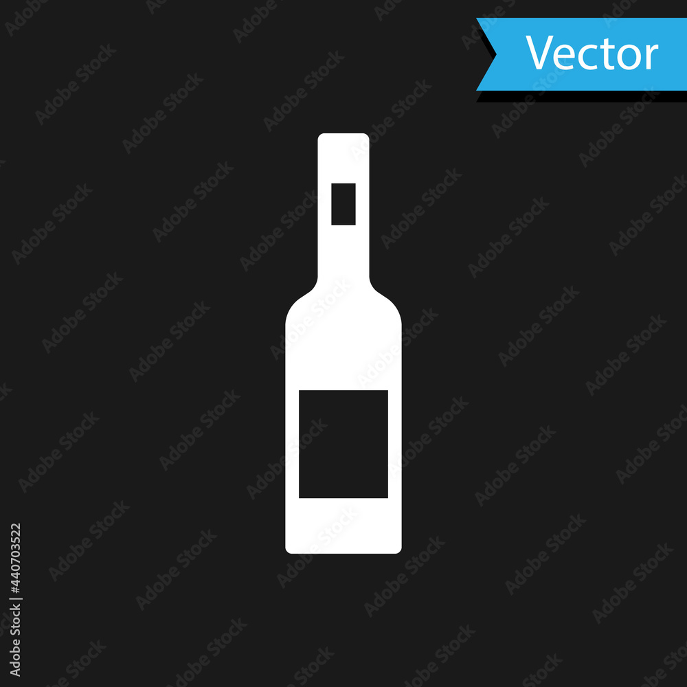 White Glass bottle of vodka icon isolated on black background. Vector White Glass bottle of vodka icon isolated on black background. Vector
