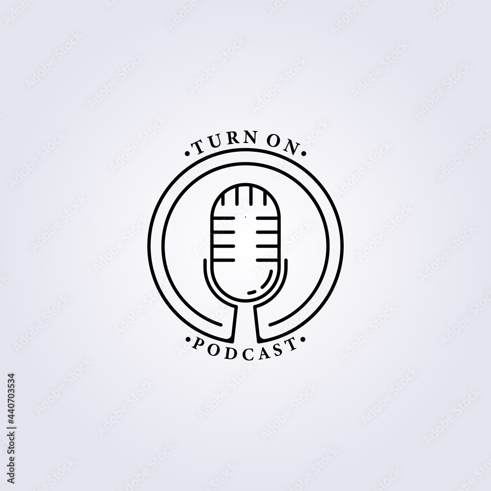 creative podcast line art logo simple vector illustration design badge emblem