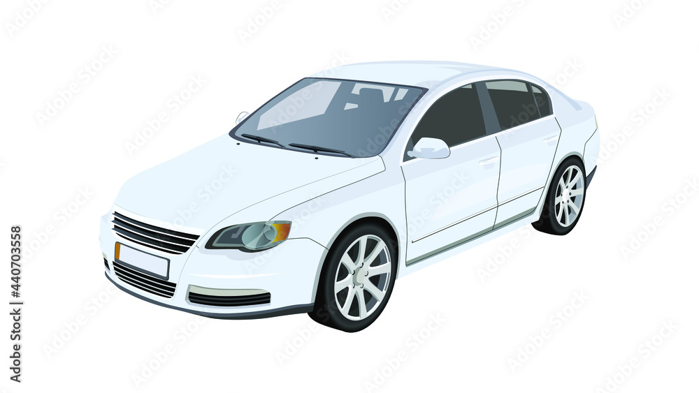 Vector illustration of white car isolated on white background