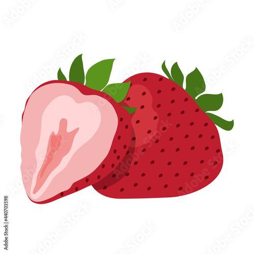 Ripe strawberry. Cartoon vector illustration of fresh farm organic berry