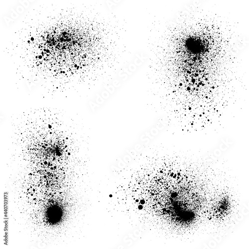 Set of graffiti spray textures. Vector shapes of spray paint with spots