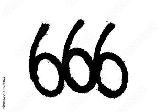 Sprayed 666 font graffiti with overspray in black over white. Vector illustration.
