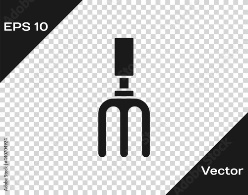 Black Garden rake icon isolated on transparent background. Tool for horticulture, agriculture, farming. Ground cultivator. Vector