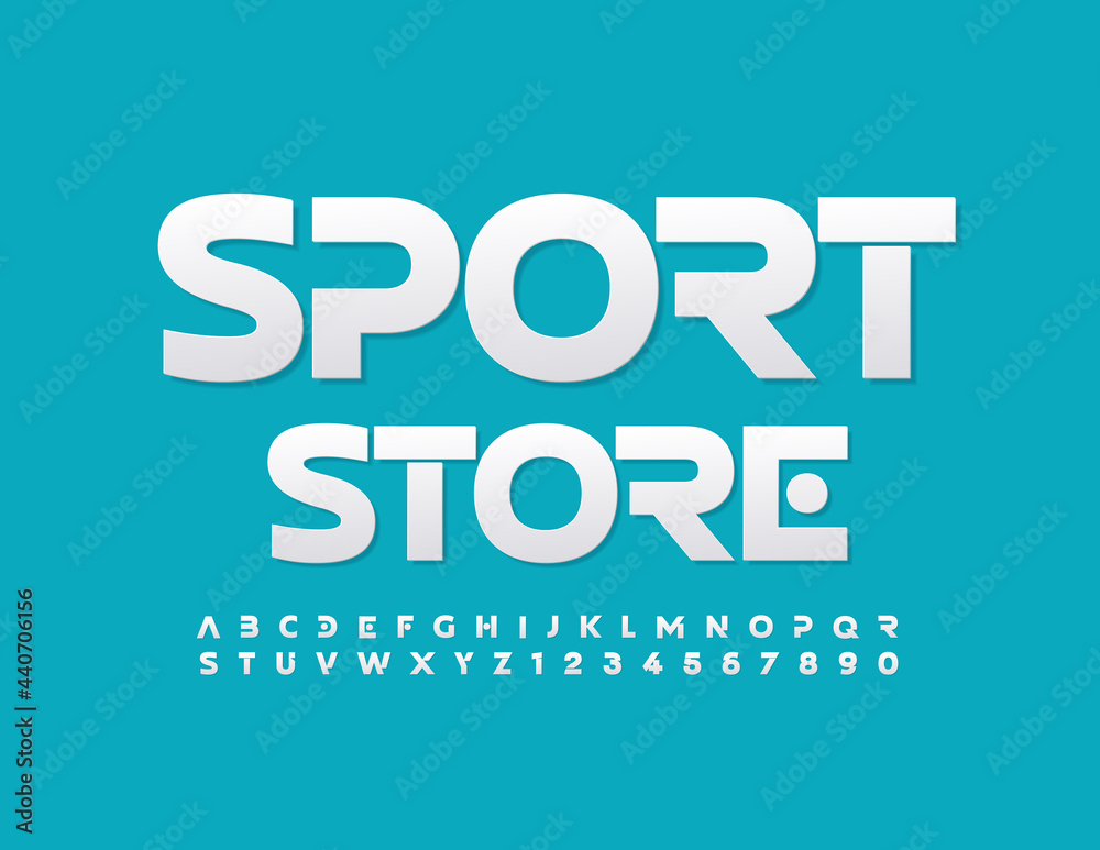 Vector business logo Sport Store. Paper style Alphabet Letters and Numbers set. Creative simple Font