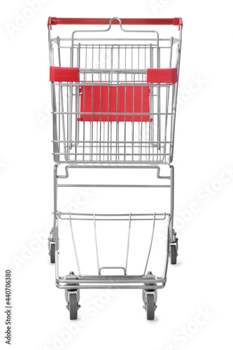 Fotografie Empty metal shopping cart isolated on white