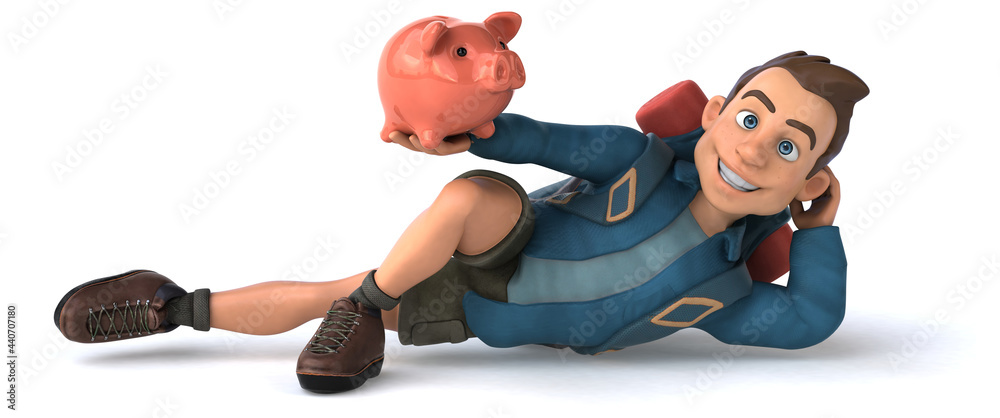 Fun illustration of a 3D cartoon backpacker Fun illustration of a 3D cartoon backpacker