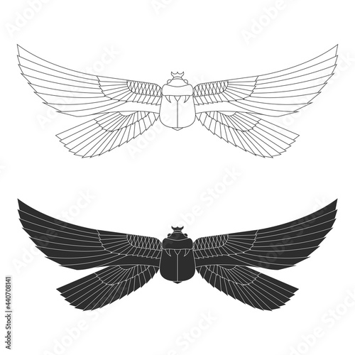 vector monochrome icon set with ancient egyptian symbol Scarab Winged sun for your project