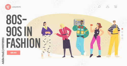 80s 90s Fashion Landing Page Template. Happy Young Characters in Stylish Clothes and Hairstyle Dancing Disco, Training