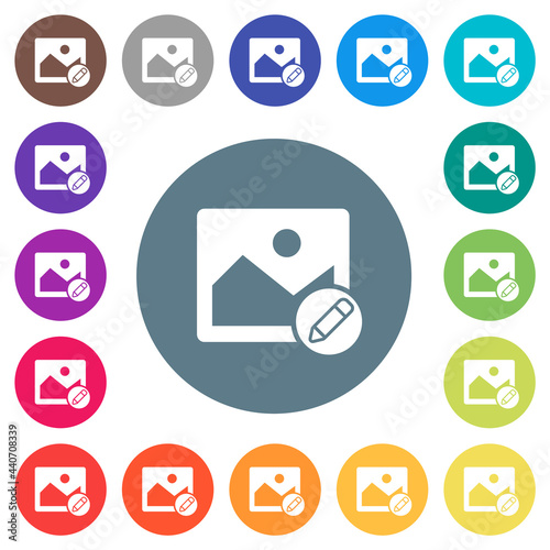 Edit image flat white icons on round color backgrounds