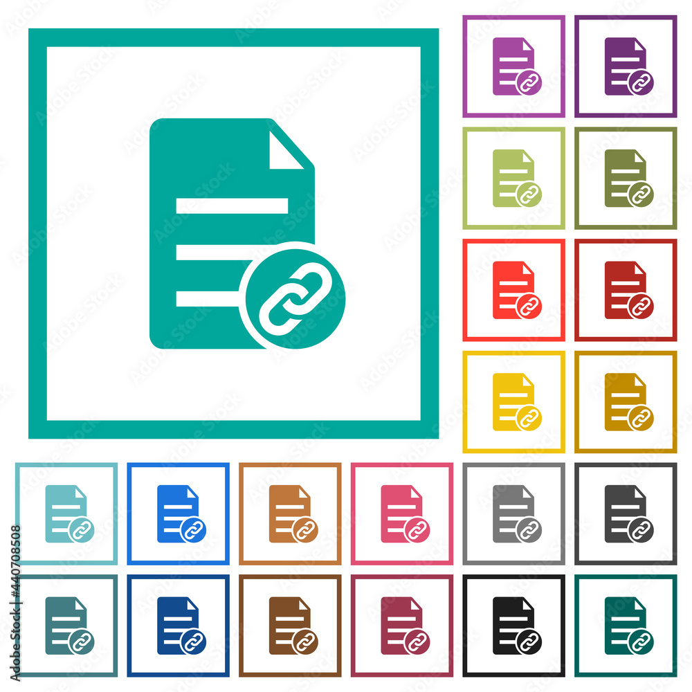Attach document flat color icons with quadrant frames