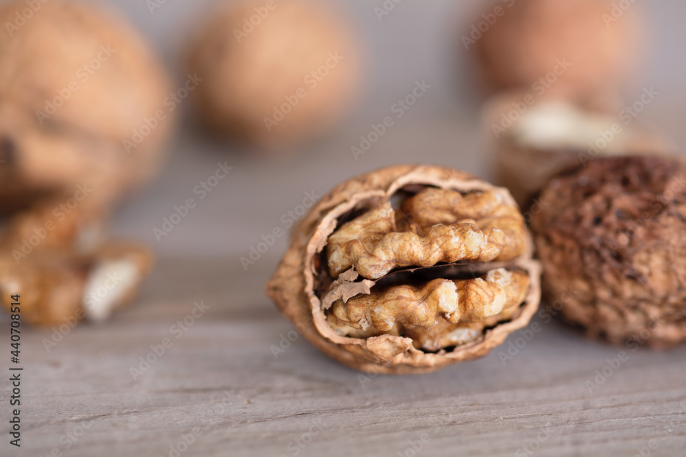Walnuts with walnuts exposed