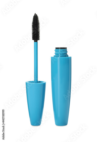 Mascara for eyelashes on white background. Makeup product