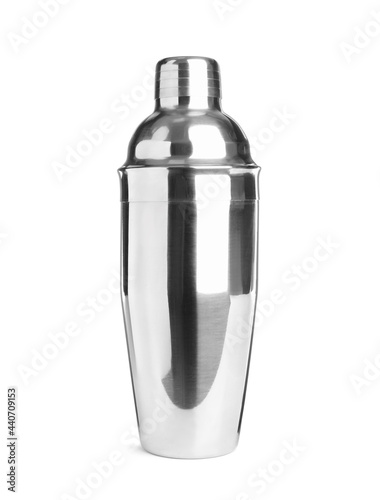 Metal shaker for cocktail isolated on white