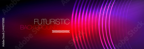Dark abstract background with glowing neon circles. Trendy layout template for business or technology presentation, internet poster or web brochure cover, wallpaper