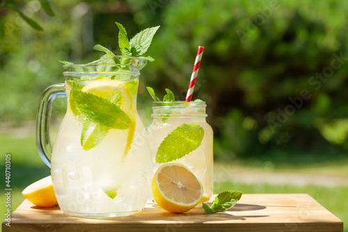 Fresh homemade lemonade with lemon and mint