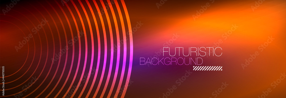 Dark abstract background with glowing neon circles. Trendy layout template for business or technology presentation, internet poster or web brochure cover, wallpaper Dark abstract background with glowing neon circles. Trendy layout template for business or technology presentation, internet poster or web brochure cover, wallpaper