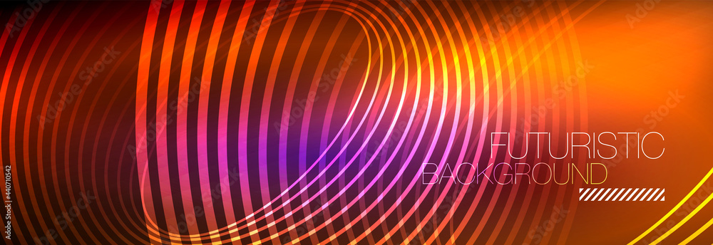 Dark abstract background with glowing neon circles. Trendy layout template for business or technology presentation, internet poster or web brochure cover, wallpaper Dark abstract background with glowing neon circles. Trendy layout template for business or technology presentation, internet poster or web brochure cover, wallpaper