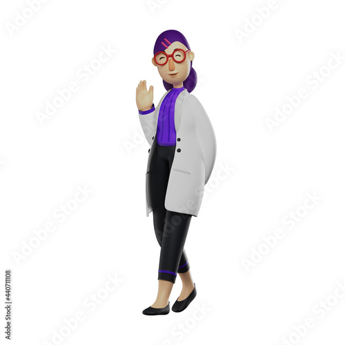 Cute Female Doctor 3D Cartoon Design waving hand © Overlay