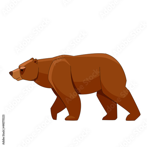 Brown bear walking free. Cartoon vector flat illustration isolated on white background