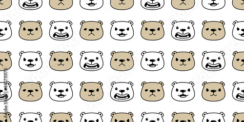 Bear seamless pattern polar bear face head vector emotions cartoon doodle tile wallpaper repeat background illustration design