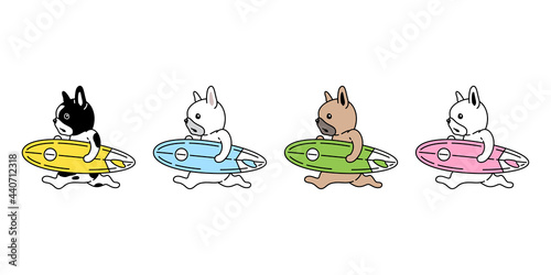 dog vector french bulldog surfboard icon puppy swimming pet breed paw character cartoon sport ocean beach symbol scarf doodle illustration design