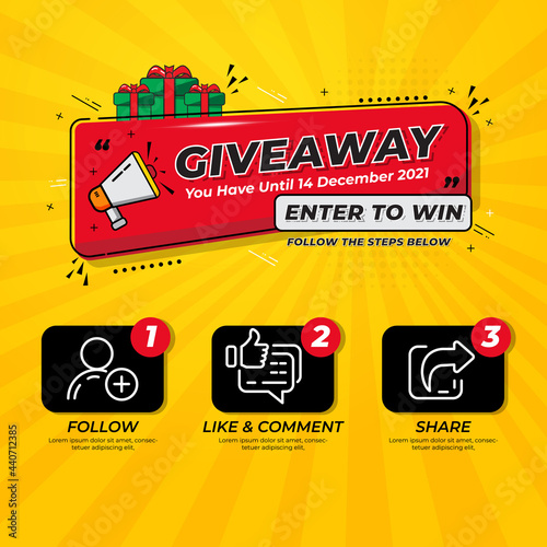 Giveaway contest for social media feed. Template Giveaway Prize win competition Follow the steps below photo