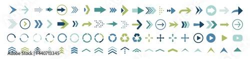 arrow icon set vector illustration. recycle, swipe up, play sign button. modern shape arrows isolated on white background