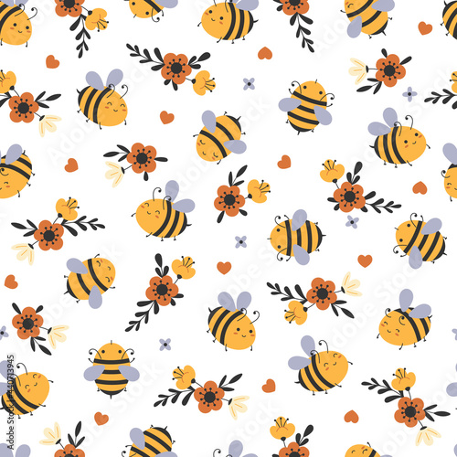 Wild flowers and bees background © rosypatterns
