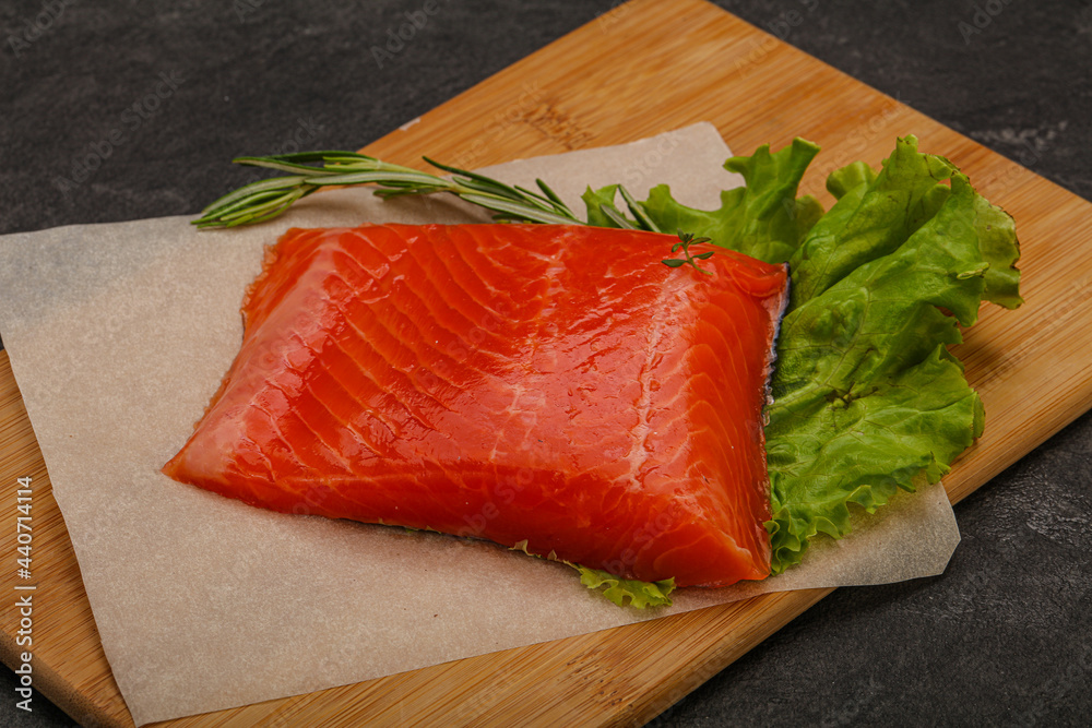 Salmon piece steak served rosemary Salmon piece steak served rosemary