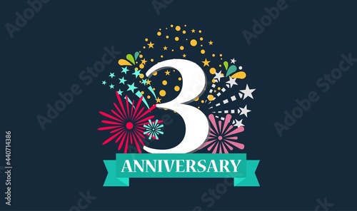 3 rd Anniversary template for banner design. Wedding floral. Stock vector