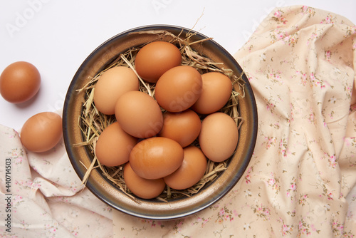 eggs in bowl on white background
