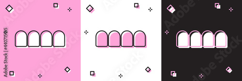Set Dentures model icon isolated on pink and white, black background. Teeth of the upper jaw. Dental concept. Vector
