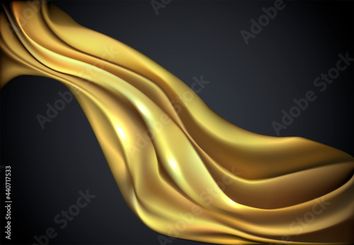 Abstract background for design. Gold draped fabric on a dark background.