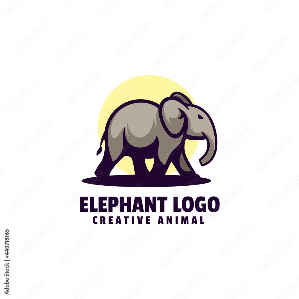 Vector Logo Illustration Elephant Simple Mascot Style.