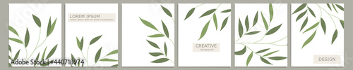 Set of vector cover notebook design. Abstract floral template design with green leaves on white background for notebook paper, copybook brochures, book, magazine. Planner and diary cover for print