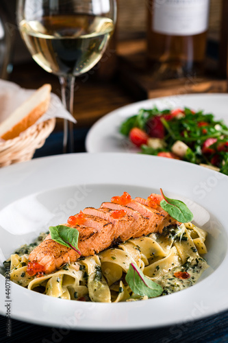 pasta with salmon  caviar and cream sauce