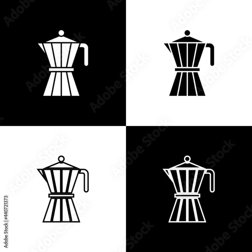 Set Coffee maker moca pot icon isolated on black and white background. Vector