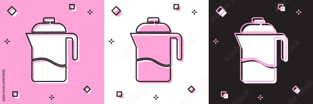 Set French press icon isolated on pink and white, black background. Vector Set French press icon isolated on pink and white, black background. Vector