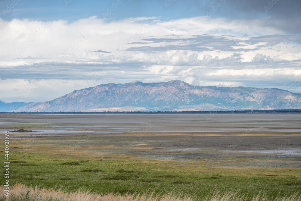 An overlooking landscape view of Antelope Island SP, Utah